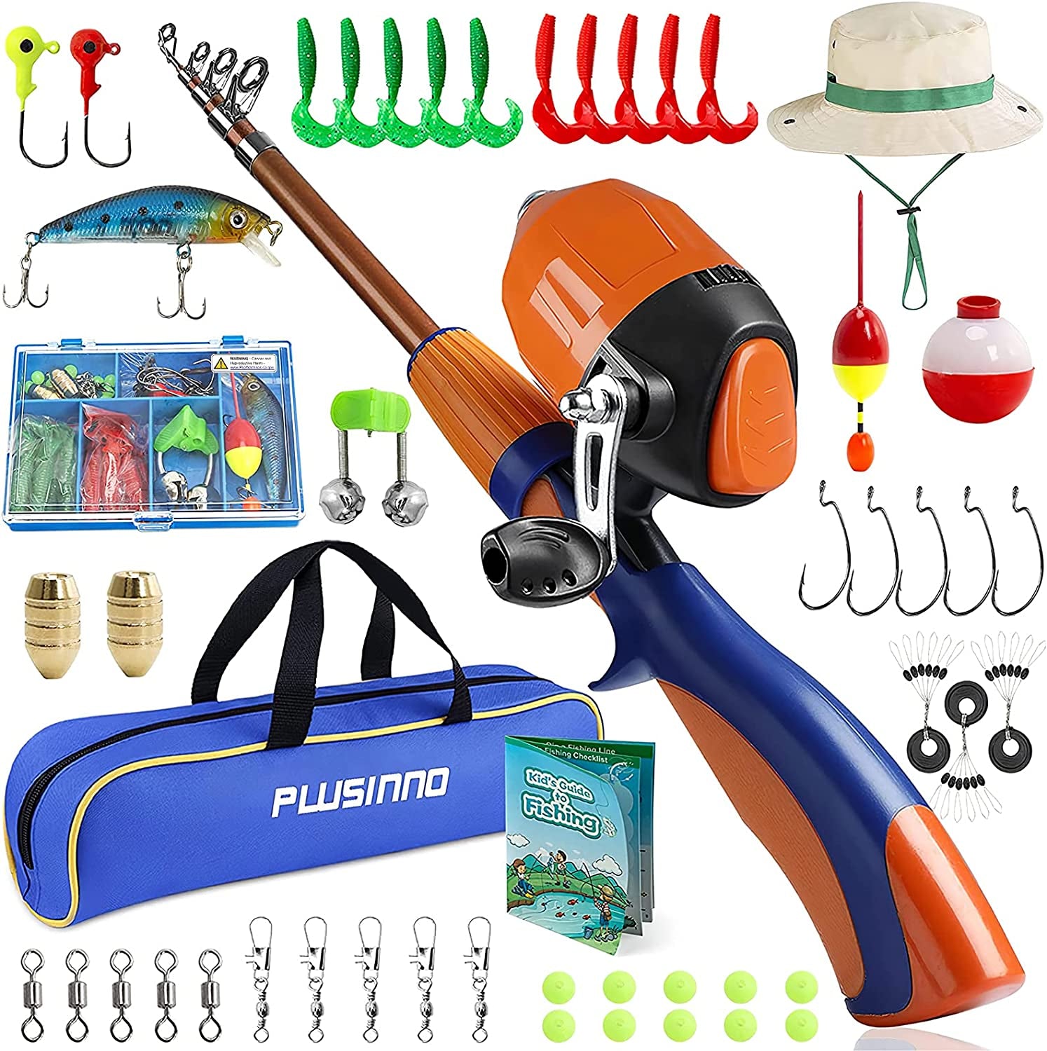 Kids Fishing Pole,Ice Telescopic Fishing Rod and Reel Full Kits, Spincast Youth Fishing Pole Fishing Gear for Kids, Boys