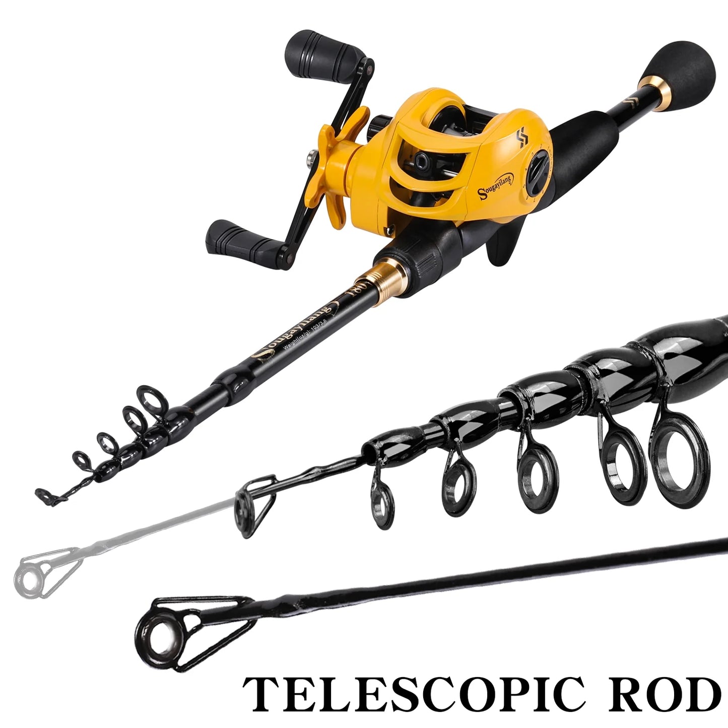 Casting Fishing Rod and Reel Combo Telescopic Pole with 7.2:1 High Speed Baitcaster Reel