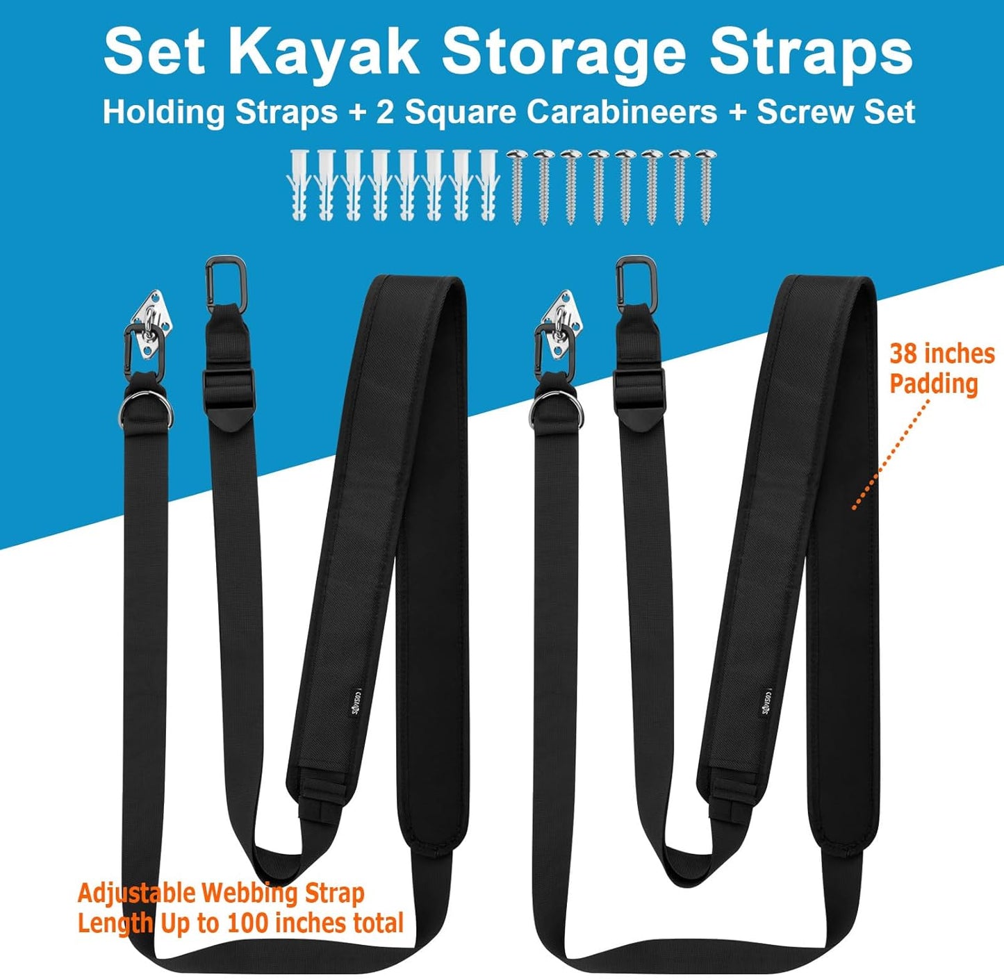 Kayak Wall Hanging Storage Strap Adjustable Kayak Hoist Sling Strap Kayak Storage Accessories Hanger Strap for Indoor & Outdoor Storing of Kayak Surfboard Canoe SUP Paddle Board in Garage Beach