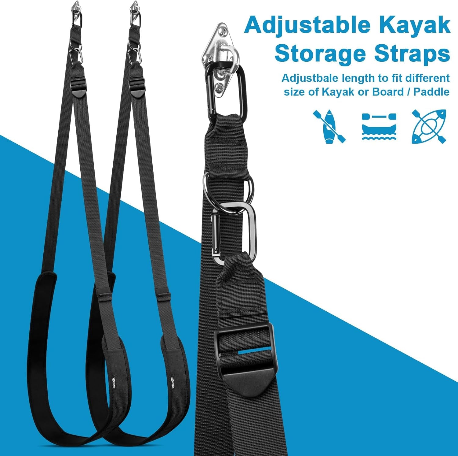 Kayak Wall Hanging Storage Strap Adjustable Kayak Hoist Sling Strap Kayak Storage Accessories Hanger Strap for Indoor & Outdoor Storing of Kayak Surfboard Canoe SUP Paddle Board in Garage Beach