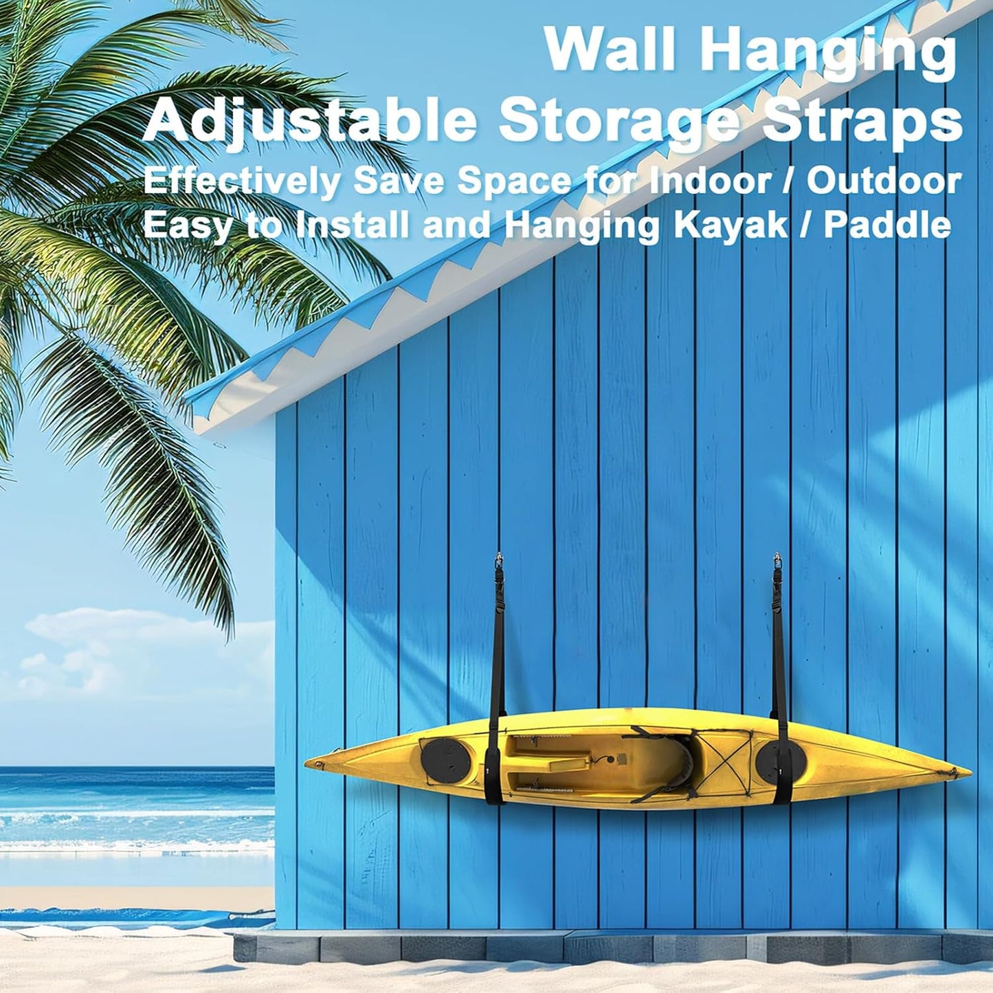 Kayak Wall Hanging Storage Strap Adjustable Kayak Hoist Sling Strap Kayak Storage Accessories Hanger Strap for Indoor & Outdoor Storing of Kayak Surfboard Canoe SUP Paddle Board in Garage Beach