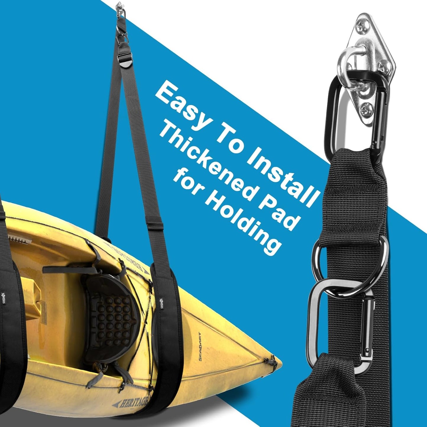 Kayak Wall Hanging Storage Strap Adjustable Kayak Hoist Sling Strap Kayak Storage Accessories Hanger Strap for Indoor & Outdoor Storing of Kayak Surfboard Canoe SUP Paddle Board in Garage Beach