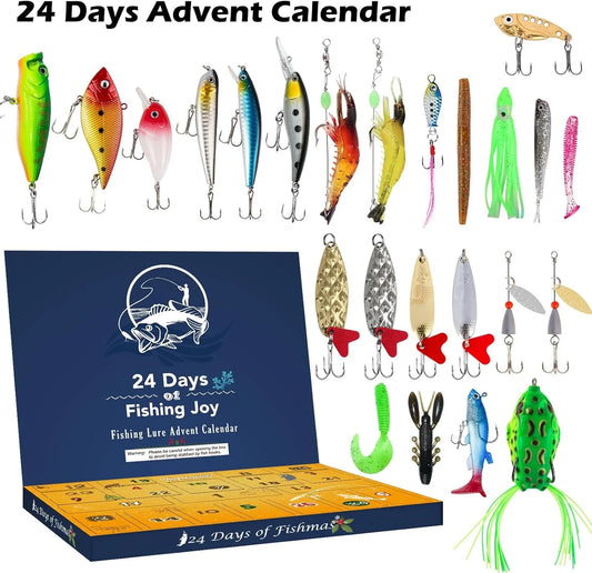 Fishing Lures 2024 Advent Calendar Christmas Countdown Lure Baits Mystery Tackle Box- 24 Days of Surprises for Fisher Adult Men Teen Boys